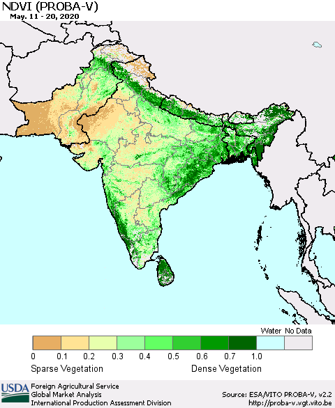 Southern Asia NDVI (PROBA-V) Thematic Map For 5/11/2020 - 5/20/2020