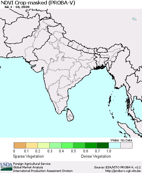 Southern Asia NDVI Crop-masked (PROBA-V) Thematic Map For 7/1/2020 - 7/10/2020