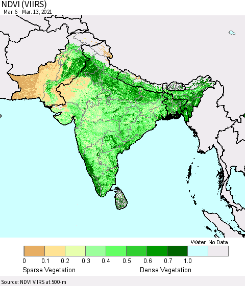 Southern Asia NDVI (VIIRS) Thematic Map For 3/6/2021 - 3/13/2021