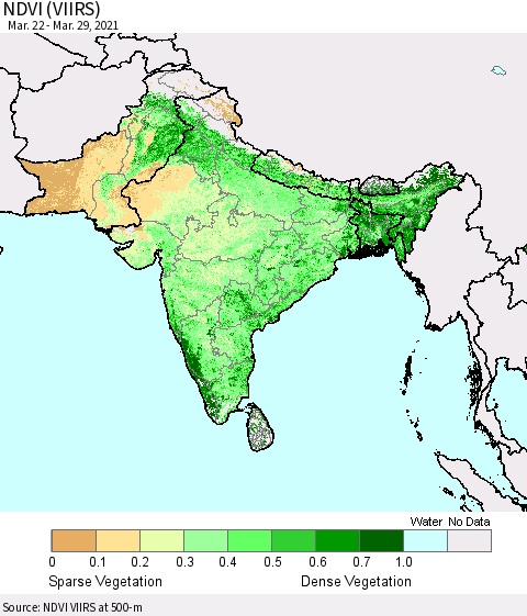 Southern Asia NDVI (VIIRS) Thematic Map For 3/22/2021 - 3/29/2021