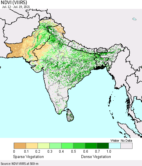Southern Asia NDVI (VIIRS) Thematic Map For 7/12/2021 - 7/19/2021