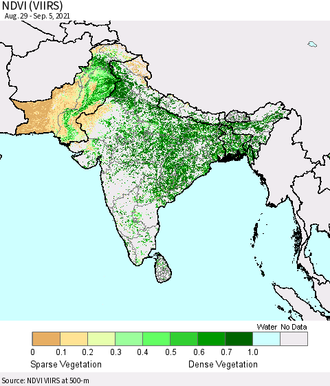 Southern Asia NDVI (VIIRS) Thematic Map For 8/29/2021 - 9/5/2021