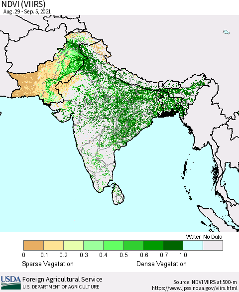 Southern Asia NDVI (VIIRS) Thematic Map For 9/1/2021 - 9/10/2021