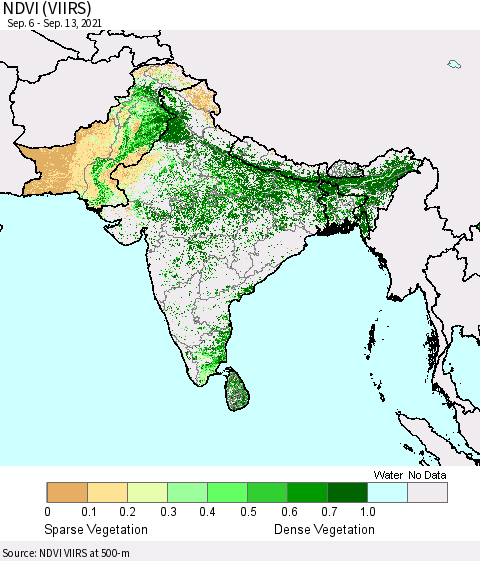 Southern Asia NDVI (VIIRS) Thematic Map For 9/6/2021 - 9/13/2021