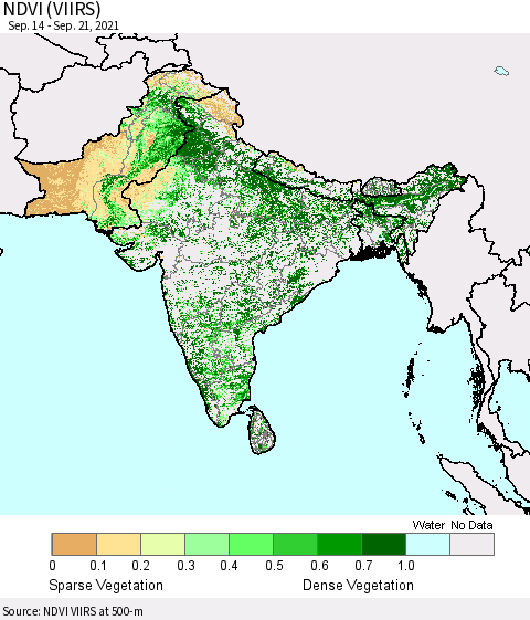 Southern Asia NDVI (VIIRS) Thematic Map For 9/14/2021 - 9/21/2021
