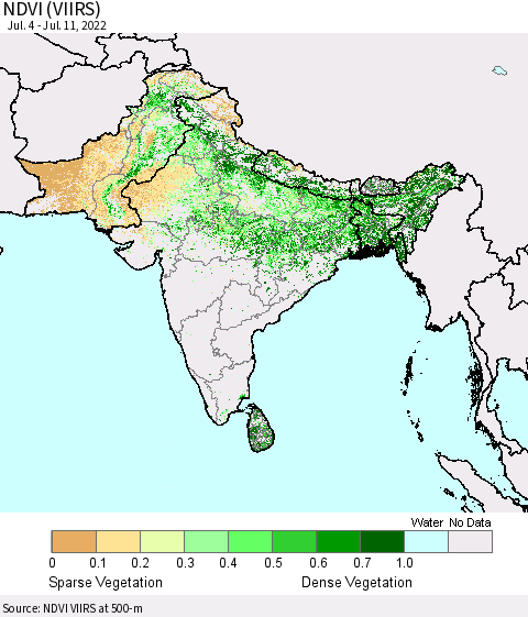 Southern Asia NDVI (VIIRS) Thematic Map For 7/4/2022 - 7/11/2022