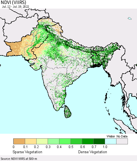 Southern Asia NDVI (VIIRS) Thematic Map For 7/12/2022 - 7/19/2022