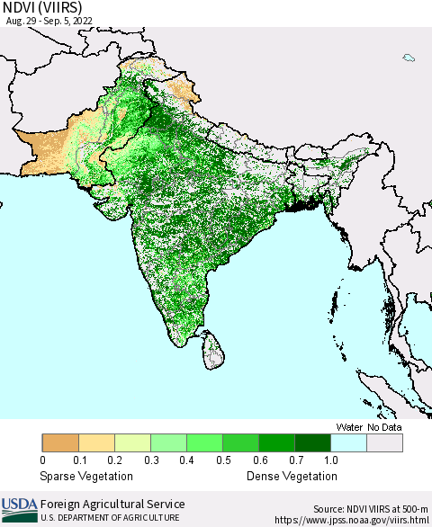 Southern Asia NDVI (VIIRS) Thematic Map For 9/1/2022 - 9/10/2022
