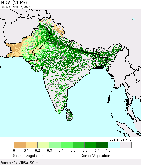 Southern Asia NDVI (VIIRS) Thematic Map For 9/6/2022 - 9/13/2022