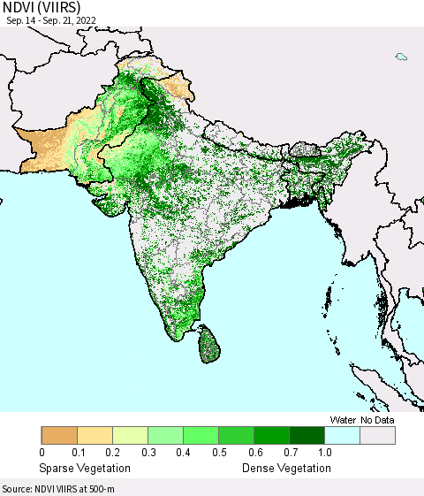 Southern Asia NDVI (VIIRS) Thematic Map For 9/14/2022 - 9/21/2022