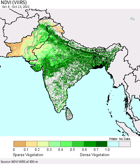 Southern Asia NDVI (VIIRS) Thematic Map For 10/8/2022 - 10/15/2022