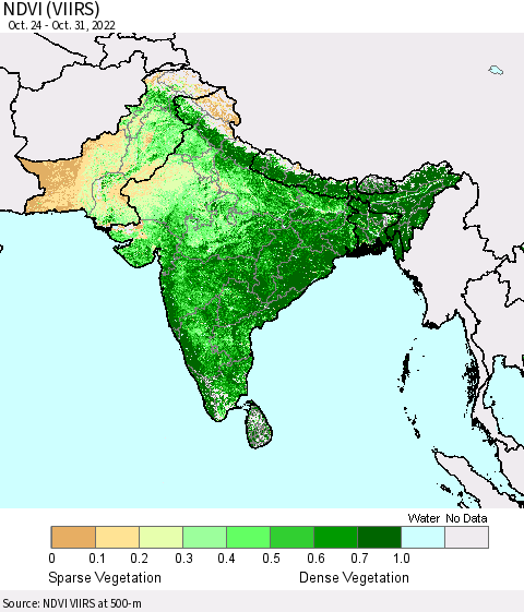 Southern Asia NDVI (VIIRS) Thematic Map For 10/21/2022 - 10/31/2022