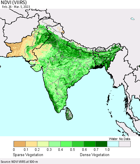 Southern Asia NDVI (VIIRS) Thematic Map For 2/26/2023 - 3/5/2023