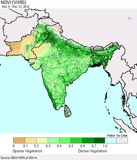 Southern Asia NDVI (VIIRS) Thematic Map For 3/6/2023 - 3/13/2023
