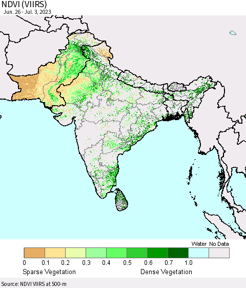 Southern Asia NDVI (VIIRS) Thematic Map For 6/26/2023 - 7/3/2023