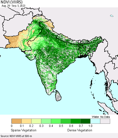 Southern Asia NDVI (VIIRS) Thematic Map For 8/29/2023 - 9/5/2023