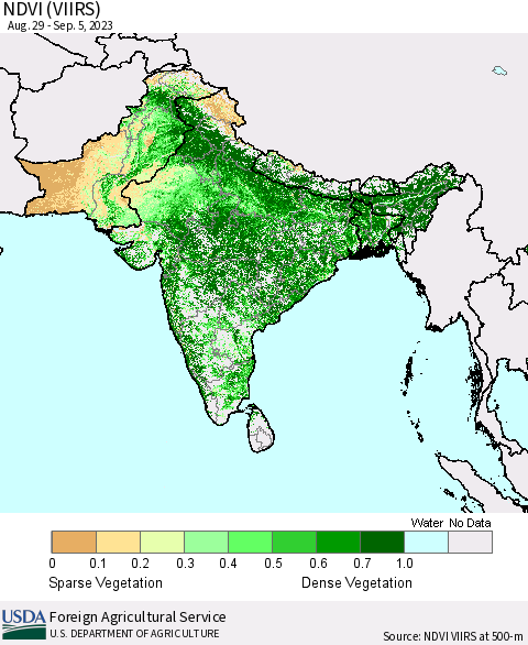 Southern Asia NDVI (VIIRS) Thematic Map For 9/1/2023 - 9/10/2023