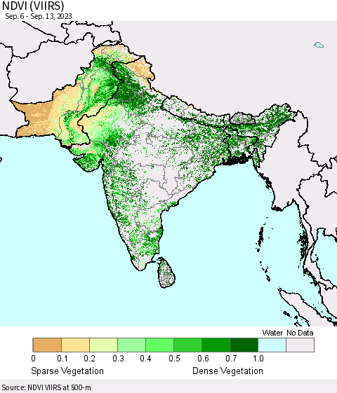Southern Asia NDVI (VIIRS) Thematic Map For 9/6/2023 - 9/13/2023