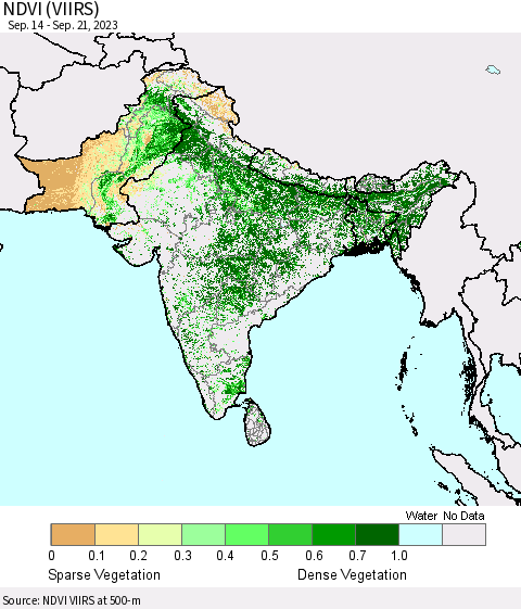 Southern Asia NDVI (VIIRS) Thematic Map For 9/14/2023 - 9/21/2023