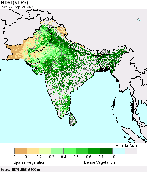 Southern Asia NDVI (VIIRS) Thematic Map For 9/22/2023 - 9/29/2023