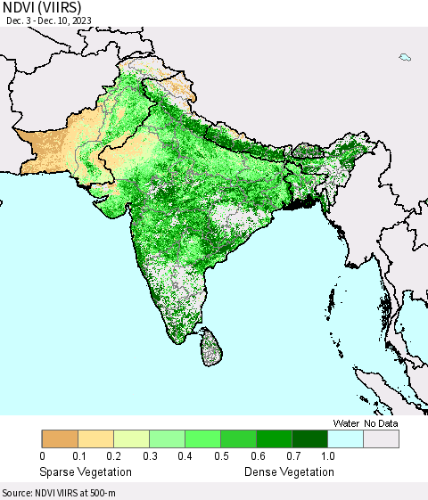 Southern Asia NDVI (VIIRS) Thematic Map For 12/3/2023 - 12/10/2023
