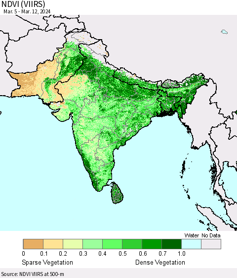 Southern Asia NDVI (VIIRS) Thematic Map For 3/5/2024 - 3/12/2024