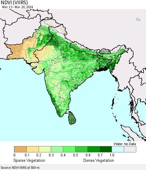 Southern Asia NDVI (VIIRS) Thematic Map For 3/13/2024 - 3/20/2024