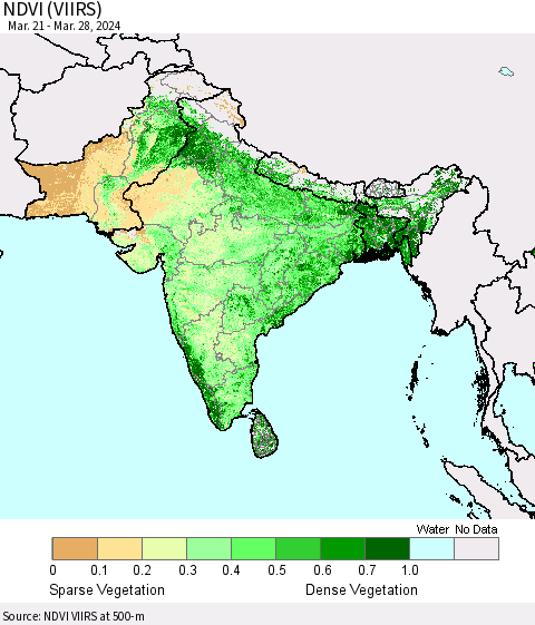 Southern Asia NDVI (VIIRS) Thematic Map For 3/21/2024 - 3/28/2024