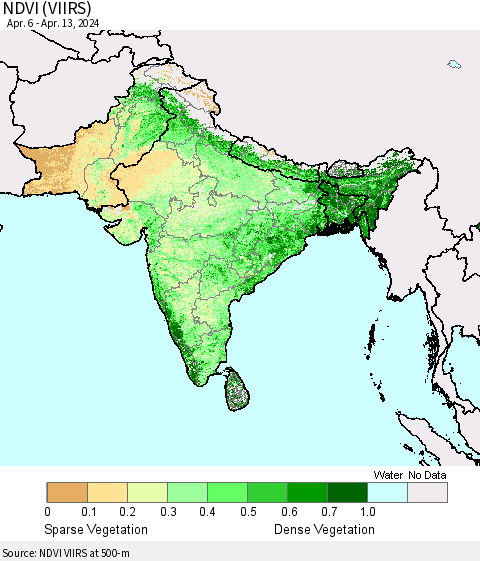 Southern Asia NDVI (VIIRS) Thematic Map For 4/6/2024 - 4/13/2024