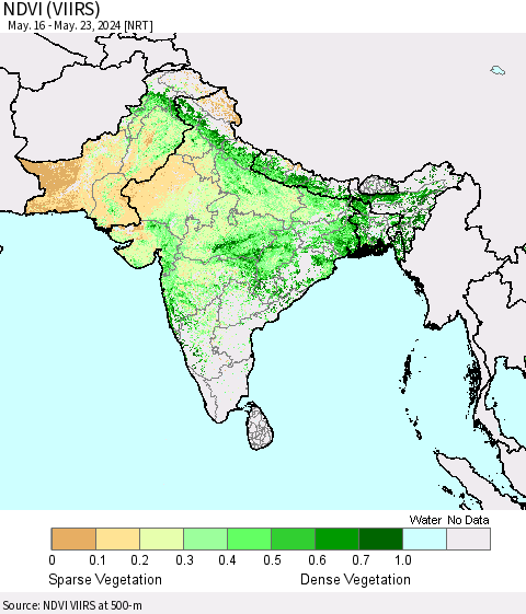Southern Asia NDVI (VIIRS) Thematic Map For 5/16/2024 - 5/23/2024