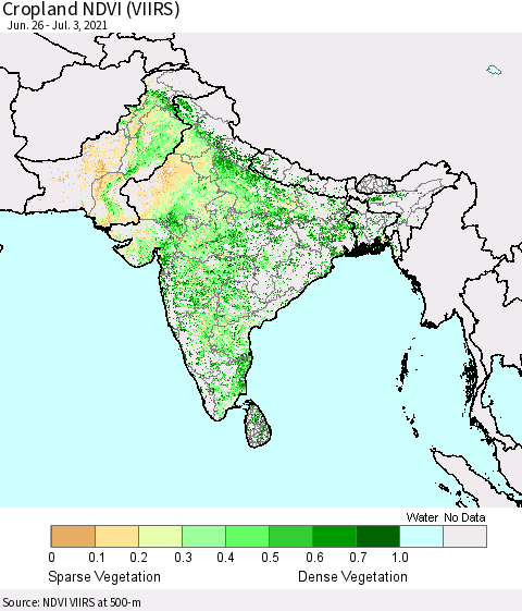 Southern Asia Cropland NDVI (VIIRS) Thematic Map For 6/26/2021 - 7/3/2021