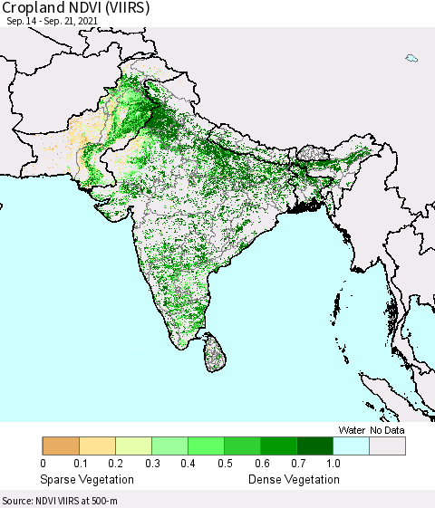 Southern Asia Cropland NDVI (VIIRS) Thematic Map For 9/14/2021 - 9/21/2021