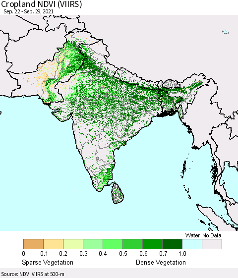 Southern Asia Cropland NDVI (VIIRS) Thematic Map For 9/22/2021 - 9/29/2021