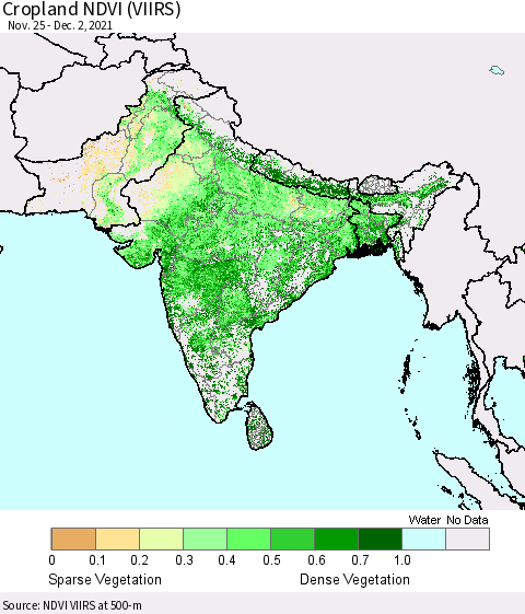 Southern Asia Cropland NDVI (VIIRS) Thematic Map For 11/25/2021 - 12/2/2021