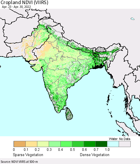 Southern Asia Cropland NDVI (VIIRS) Thematic Map For 4/21/2022 - 4/30/2022