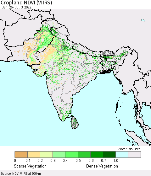 Southern Asia Cropland NDVI (VIIRS) Thematic Map For 6/26/2022 - 7/3/2022