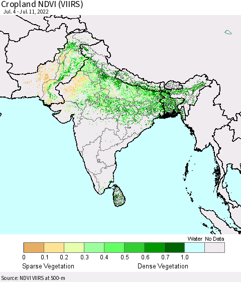 Southern Asia Cropland NDVI (VIIRS) Thematic Map For 7/4/2022 - 7/11/2022