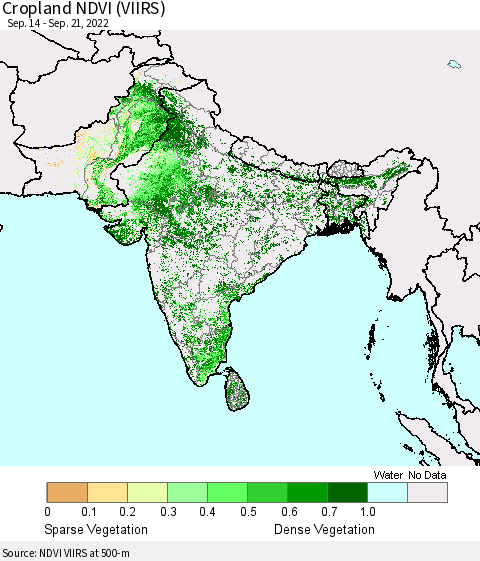 Southern Asia Cropland NDVI (VIIRS) Thematic Map For 9/14/2022 - 9/21/2022