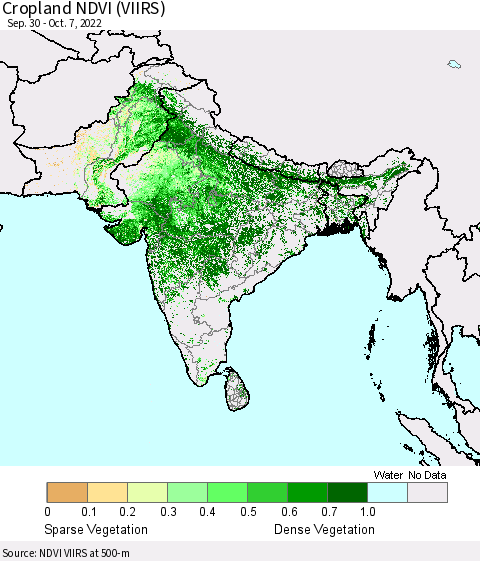 Southern Asia Cropland NDVI (VIIRS) Thematic Map For 9/30/2022 - 10/7/2022