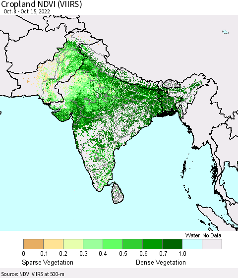 Southern Asia Cropland NDVI (VIIRS) Thematic Map For 10/8/2022 - 10/15/2022
