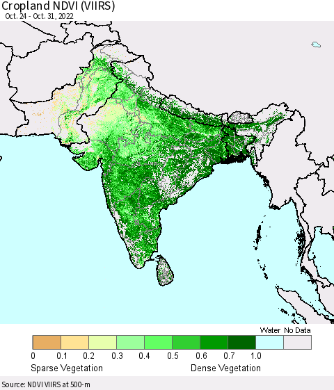 Southern Asia Cropland NDVI (VIIRS) Thematic Map For 10/21/2022 - 10/31/2022