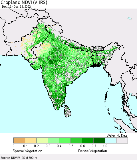 Southern Asia Cropland NDVI (VIIRS) Thematic Map For 12/11/2022 - 12/18/2022