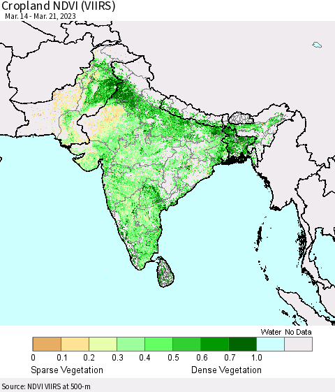 Southern Asia Cropland NDVI (VIIRS) Thematic Map For 3/14/2023 - 3/21/2023