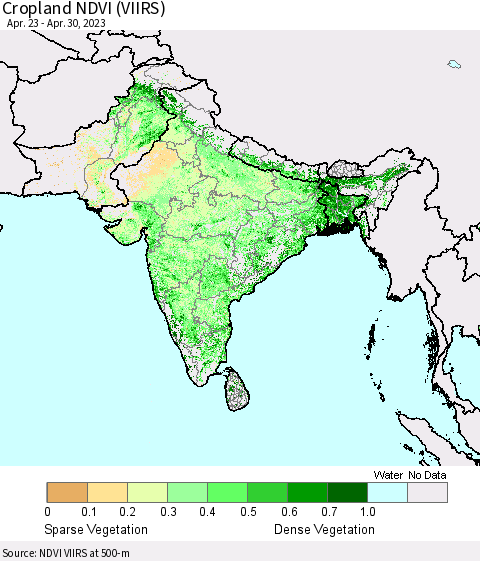 Southern Asia Cropland NDVI (VIIRS) Thematic Map For 4/21/2023 - 4/30/2023