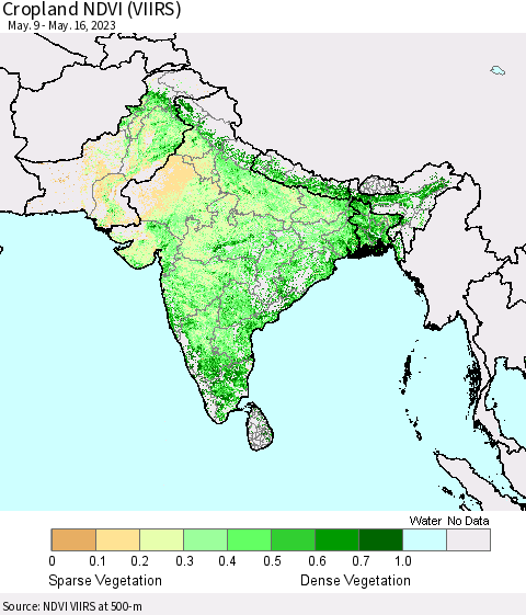 Southern Asia Cropland NDVI (VIIRS) Thematic Map For 5/9/2023 - 5/16/2023