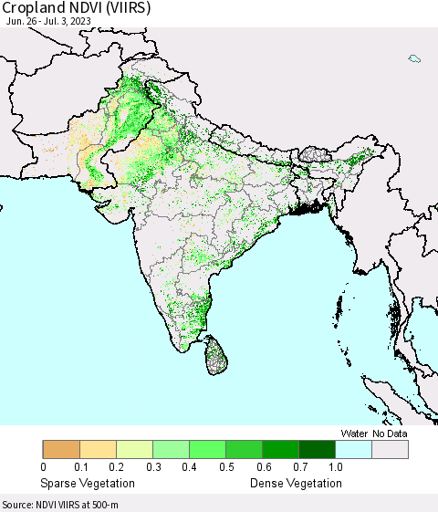 Southern Asia Cropland NDVI (VIIRS) Thematic Map For 6/26/2023 - 7/3/2023