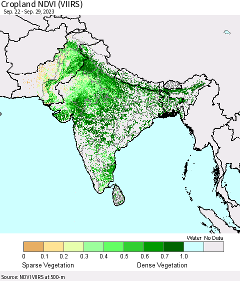 Southern Asia Cropland NDVI (VIIRS) Thematic Map For 9/22/2023 - 9/29/2023