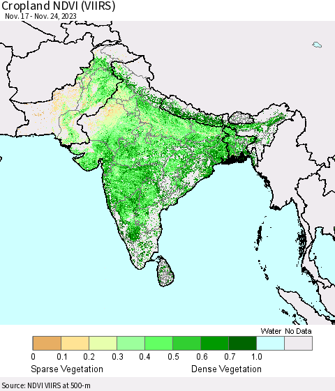 Southern Asia Cropland NDVI (VIIRS) Thematic Map For 11/17/2023 - 11/24/2023