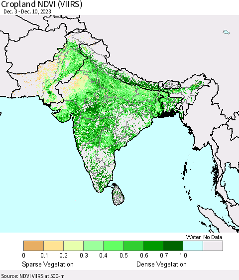 Southern Asia Cropland NDVI (VIIRS) Thematic Map For 12/3/2023 - 12/10/2023