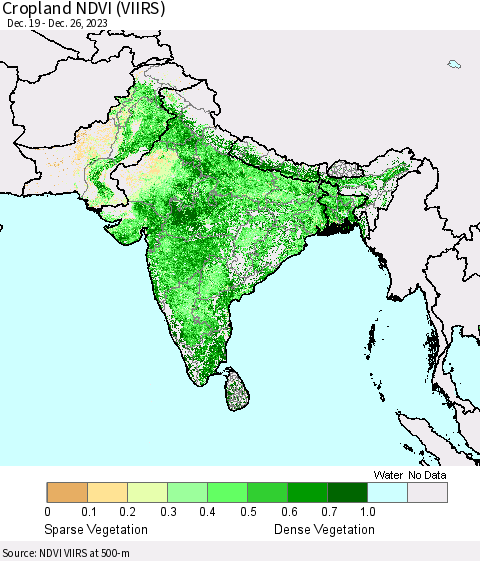 Southern Asia Cropland NDVI (VIIRS) Thematic Map For 12/19/2023 - 12/26/2023